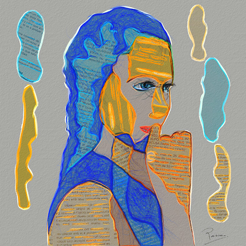 Pensando en ti. Técnica mixta sobre papel, 20 x 20 cm, 2018	