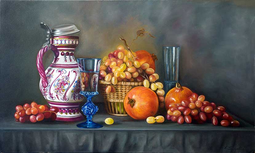 Bodegón con uvas. 50x60. Oleo	